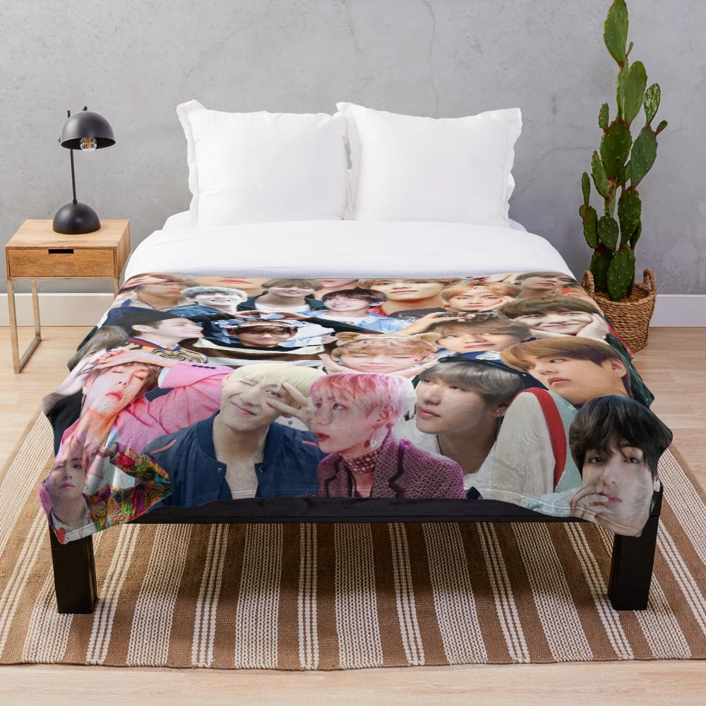 V (Kim Taehyung) BTS Members Collage Plush Blanket