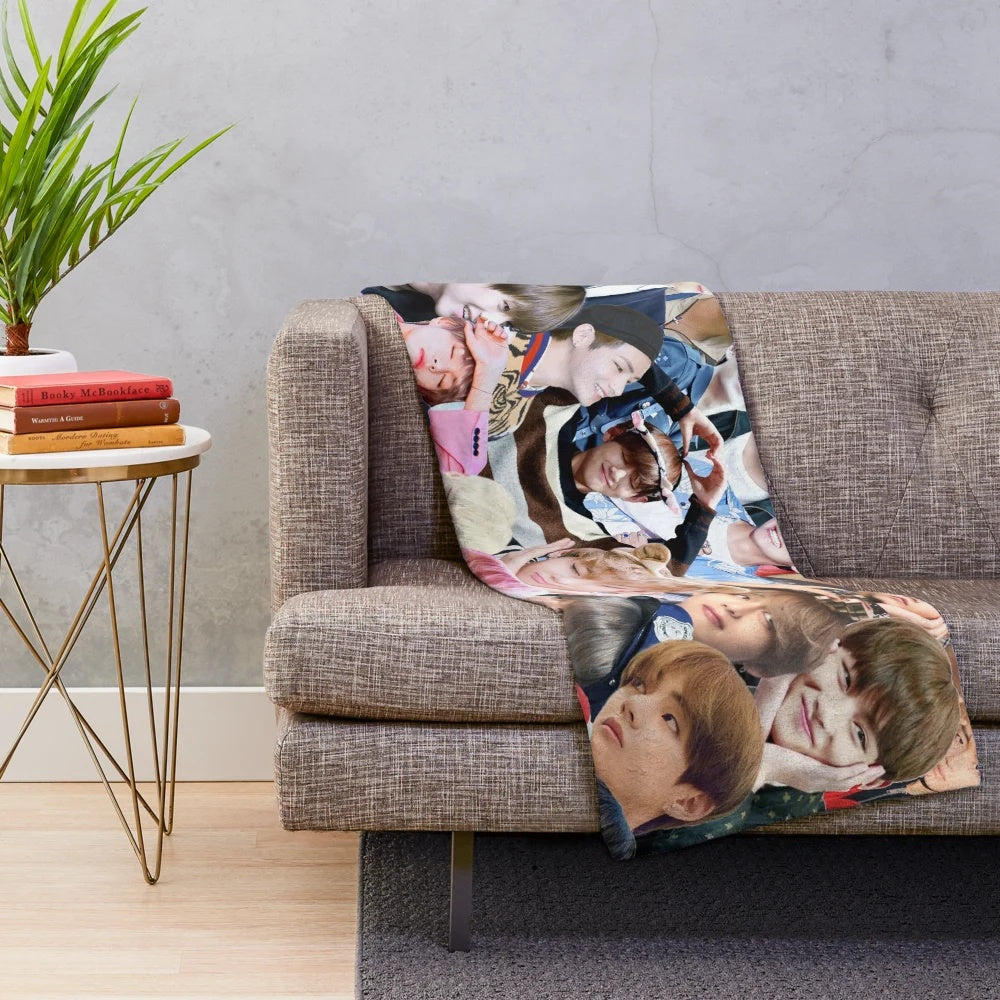 V (Kim Taehyung) BTS Members Collage Plush Blanket