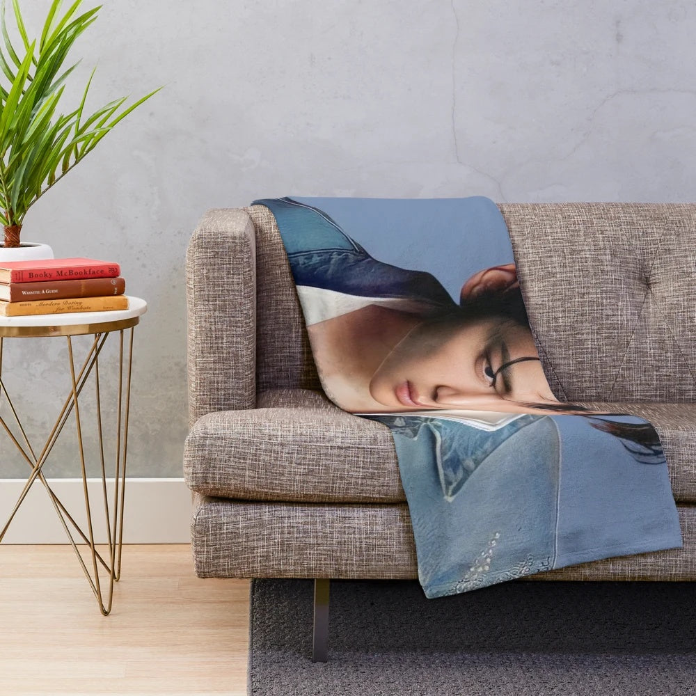 Taehyung-inspired plush blanket featuring the BTS member's image and name