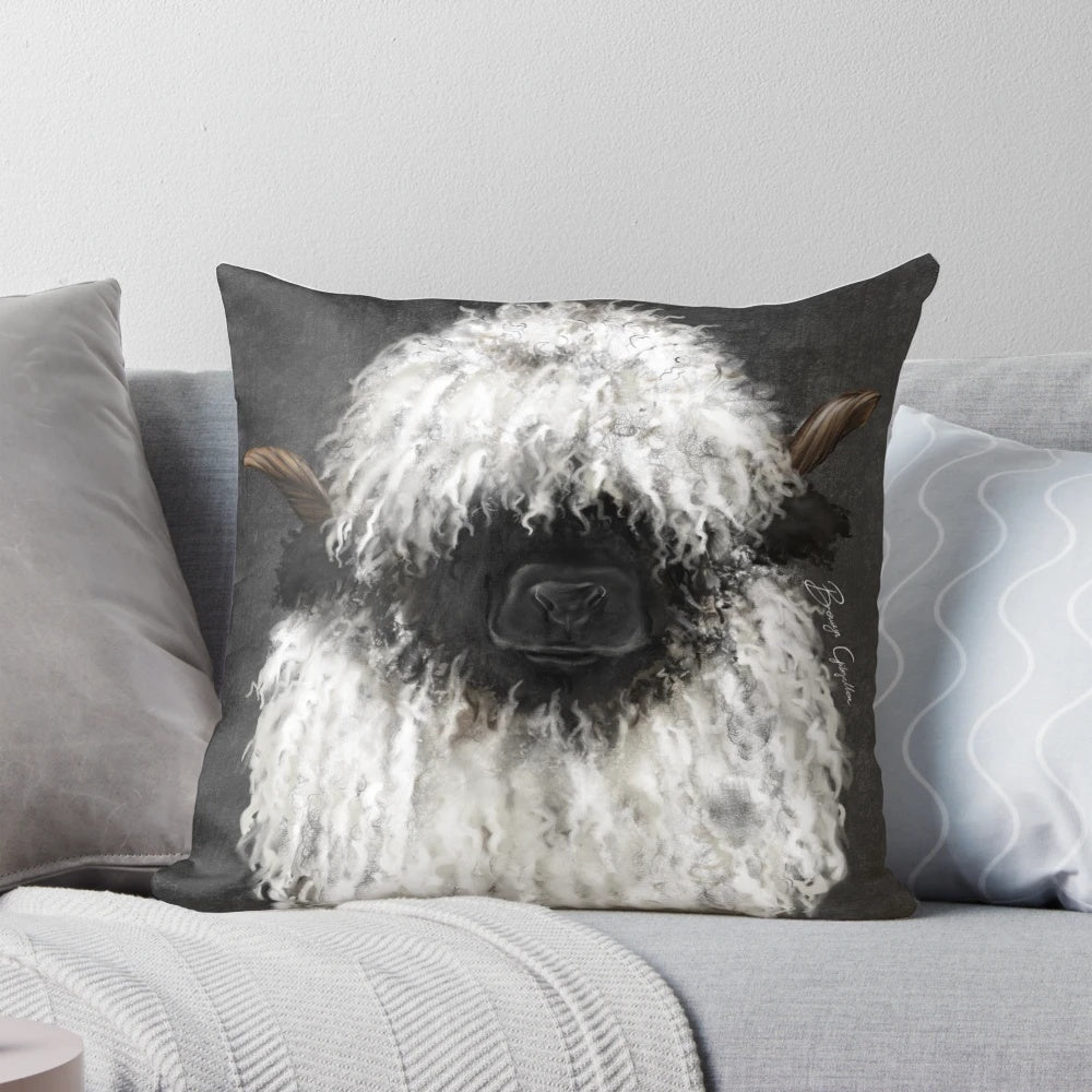 Valais Blacknose Sheep Pillow - Soft, Fluffy Swiss Sheep Decor