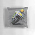 Valentino Rossi riding his Yamaha motorcycle at Laguna Seca racetrack in 2010