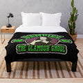 Vampira-inspired gothic horror plush blanket with distressed, vintage, and retro design