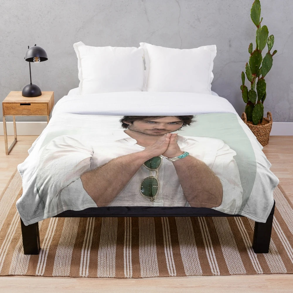 Ian Somerhalder as Damon Salvatore from Vampire Diaries printed on a soft, cozy plush blanket