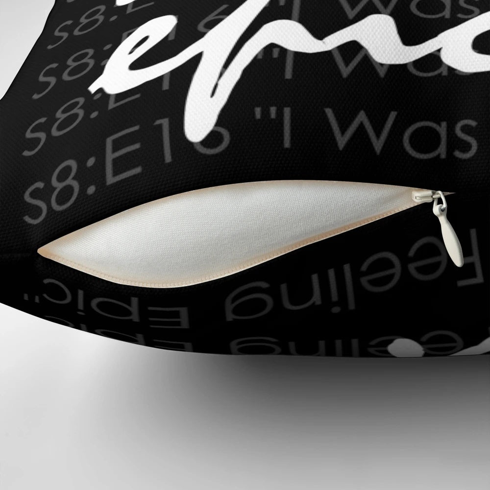 Vampire Diaries inspired pillow with dark background and text "I Was Feeling Epic