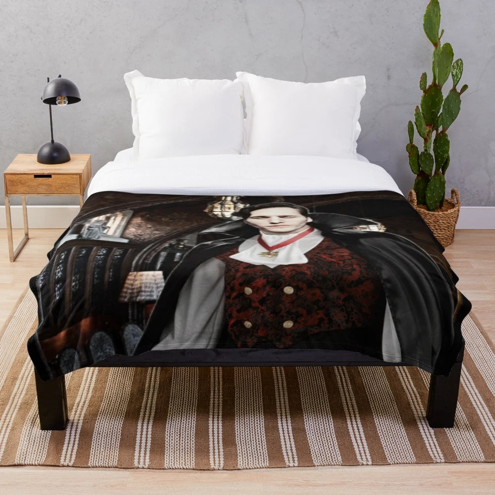 Soft and cozy plush blanket featuring a vampire-themed design inspired by popular streamer Jerma985