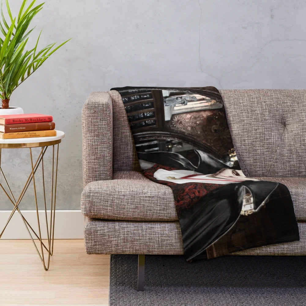 Soft and cozy plush blanket featuring a vampire-themed design inspired by popular streamer Jerma985