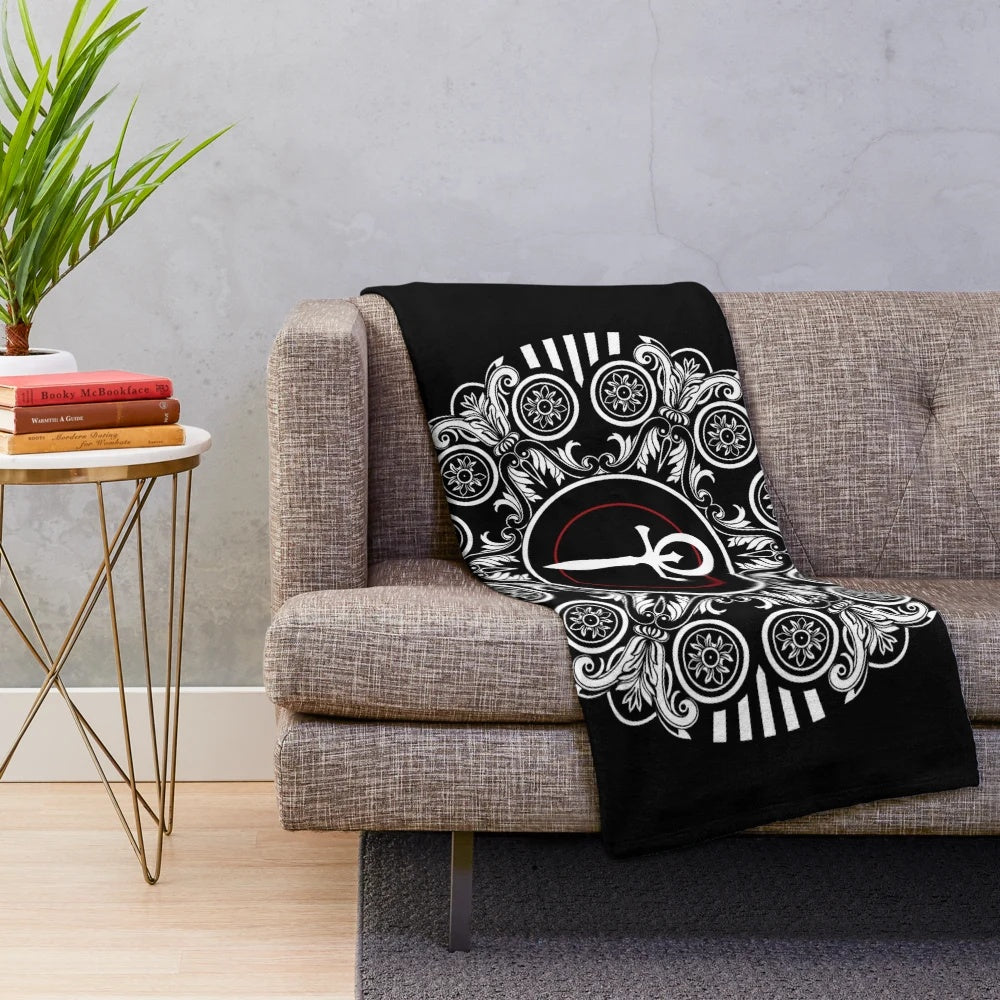 Vampire-themed plush blanket featuring vampire symbols and gothic design