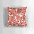 A dark and gothic vampire-themed pillow with bats, candles, and a full moon.
