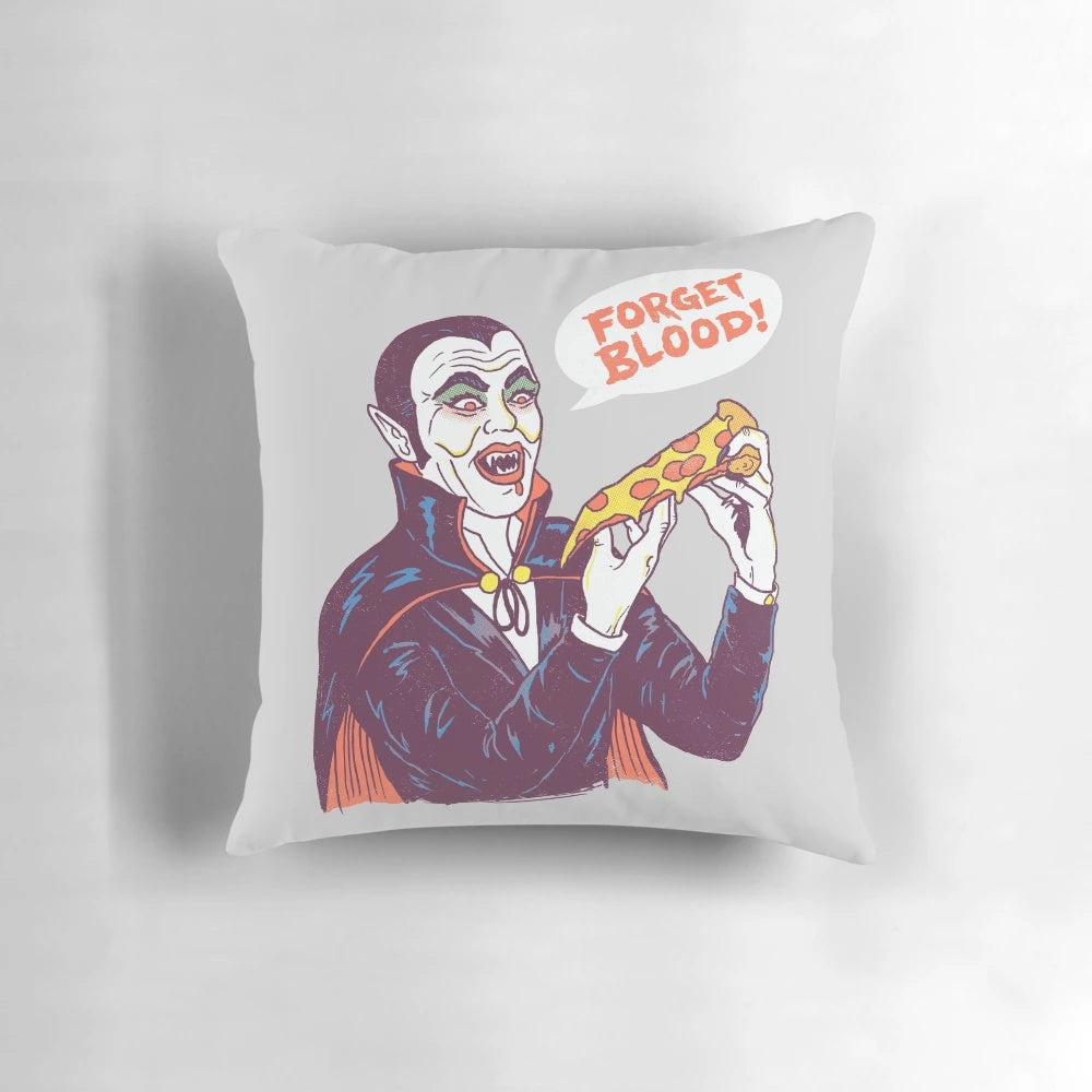 Vampizza Pillow - A spooky, vintage-style pillow featuring a vampire pizza design