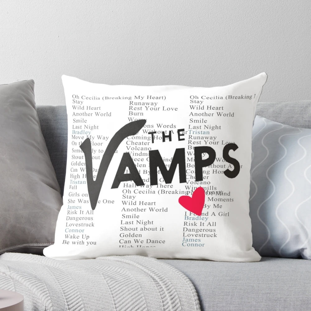 The Vamps band members on a plush pillow