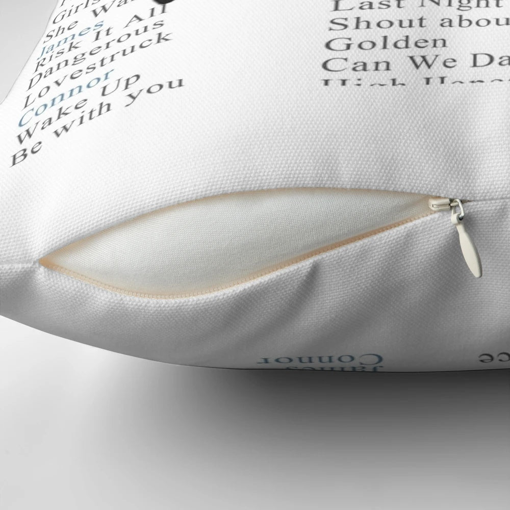 The Vamps band members on a plush pillow