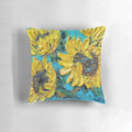 Vibrant throw pillow featuring a Van Gogh-inspired sunflower design in shades of yellow and turquoise.