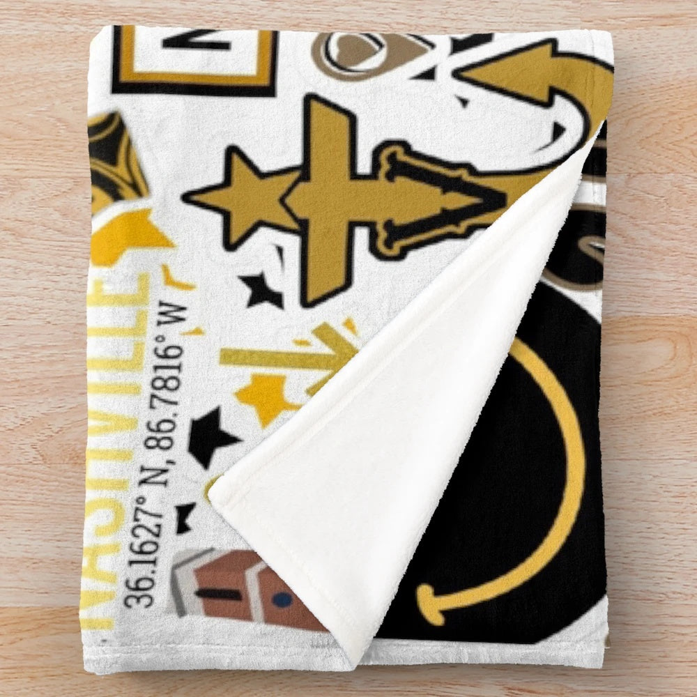 Vanderbilt University inspired plush blanket with black and gold design