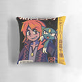 Vaporwave anime aesthetic pillow featuring a silver sneasle sygna suit character