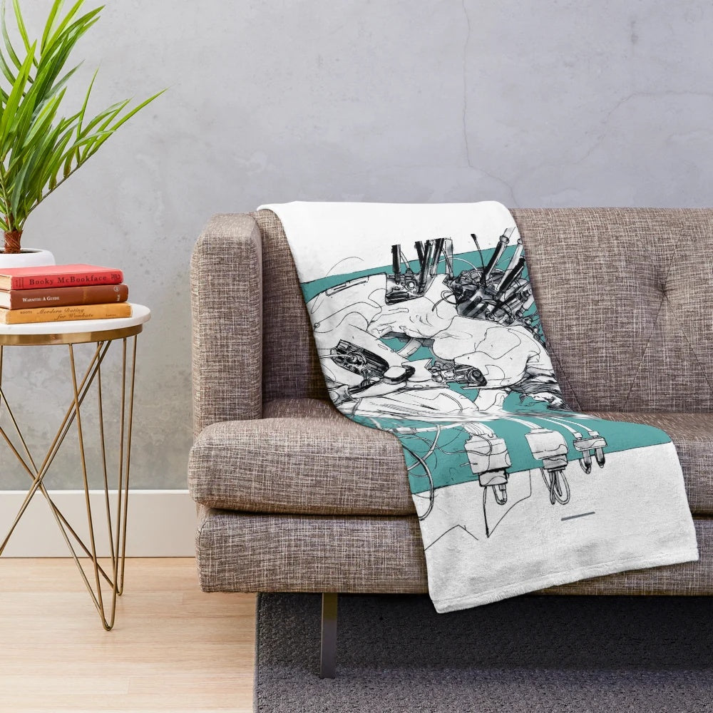 Vaporwave Cyberpunk Plush Blanket featuring a futuristic cyborg girl design