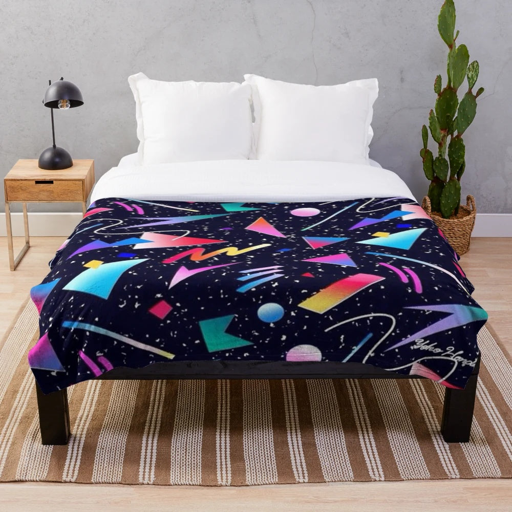 Vaporwave-inspired plush blanket with dark, glitchy graphics
