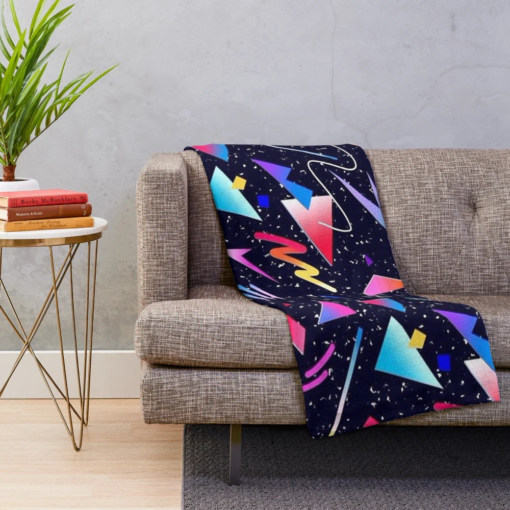 Vaporwave-inspired plush blanket with dark, glitchy graphics