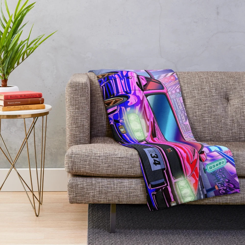 Nissan Skyline GT-R R34 vaporwave plush blanket