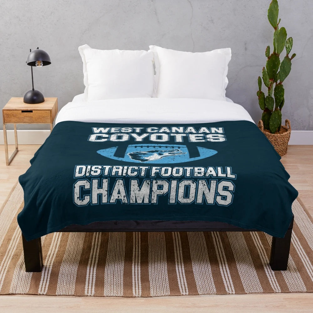 Varsity Blues inspired plush blanket featuring the West Canaan Coyotes football team