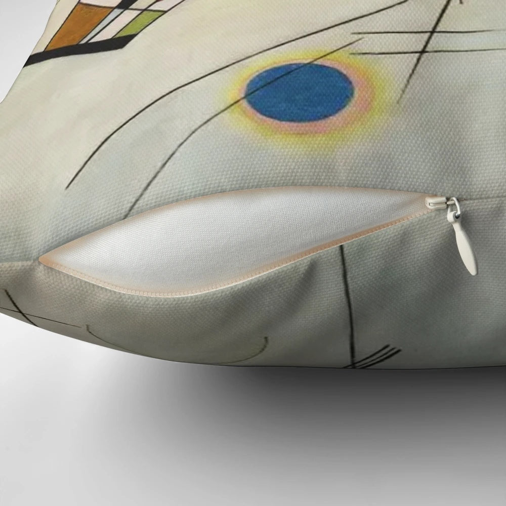 Vasily Kandinsky's Composition 8 abstract art design printed on a soft, decorative pillow.