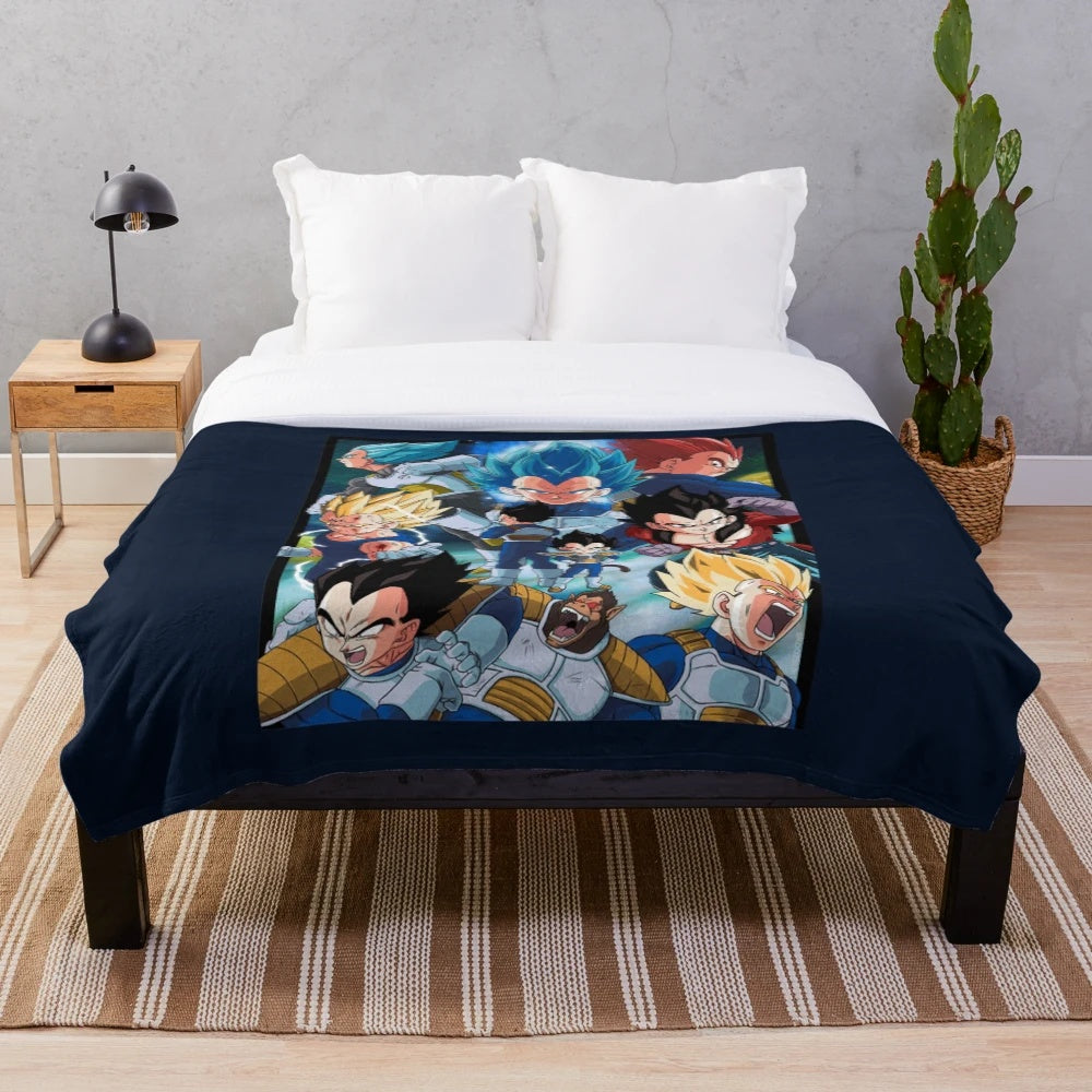 Vegeta-inspired plush blanket with dragon ball anime design