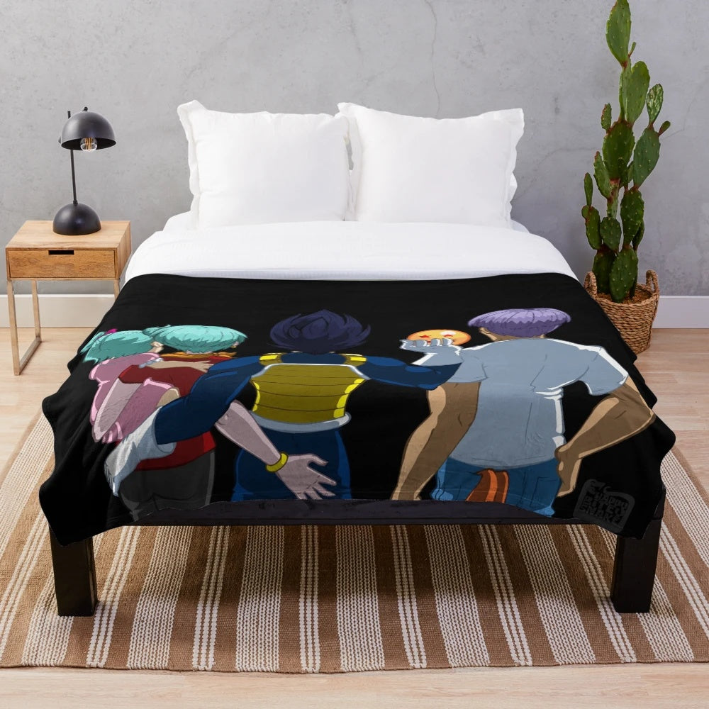 Vegeta Family Plush Blanket featuring Vegeta, Bulma, Trunks, and Bulla from the Dragon Ball Z anime series