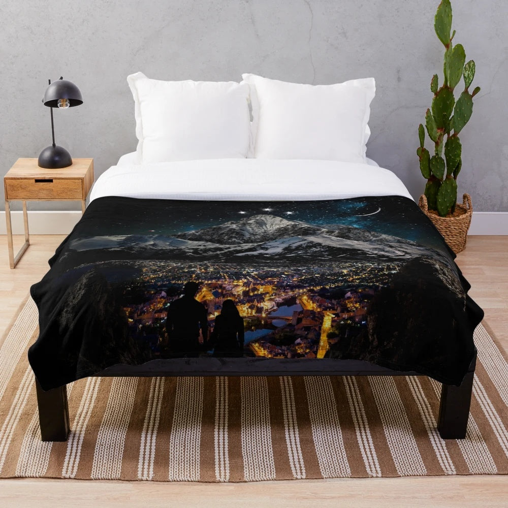 Velaris-inspired plush blanket featuring the City of Starlight and the Court of Dreams from A Court of Thorns and Roses