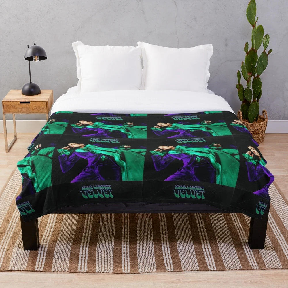Velvet-inspired plush blanket featuring Adam Lambert's image