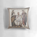 Decorative pillow featuring a Vergil-inspired Roman mosaic design