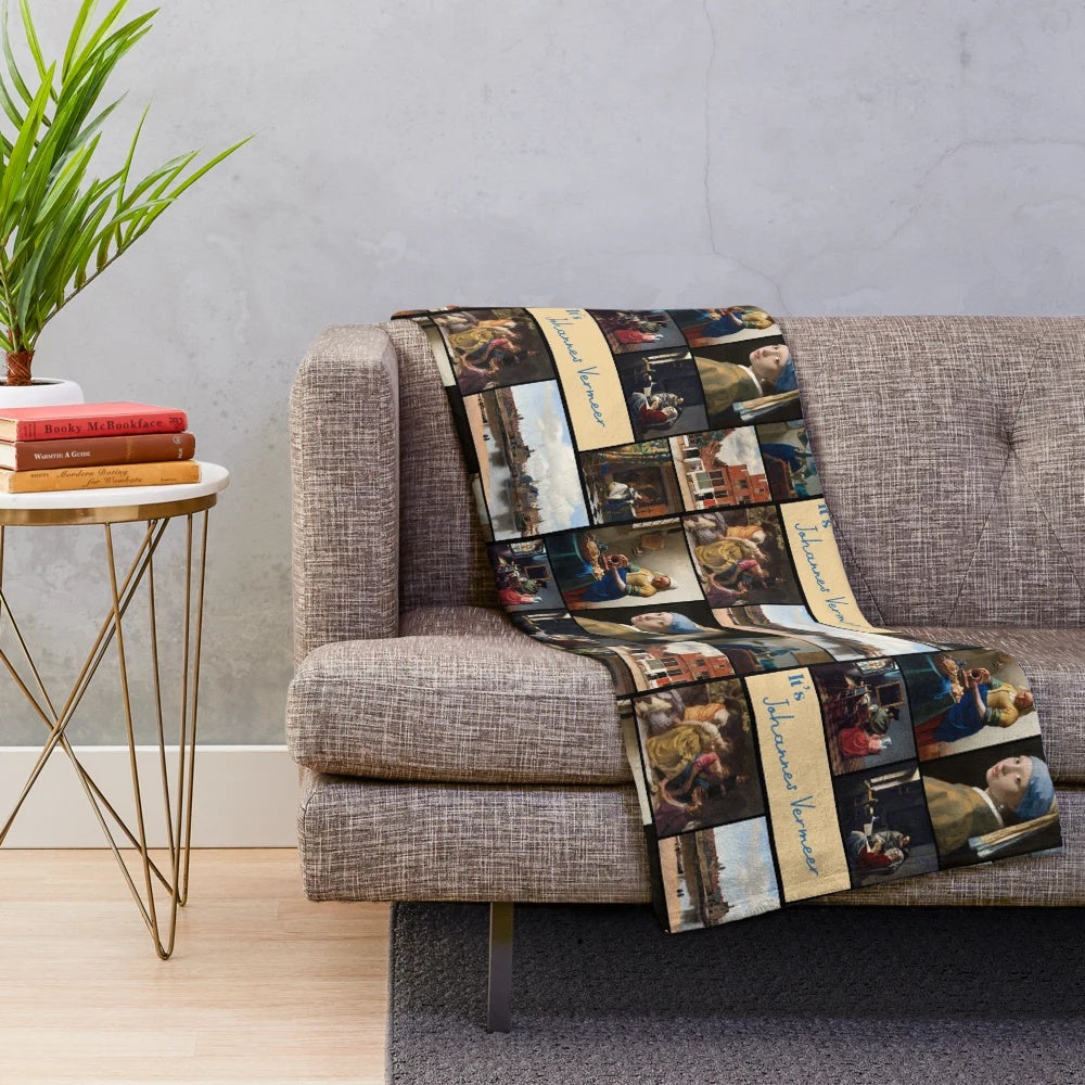 Johannes Vermeer inspired plush blanket with iconic Dutch Golden Age art paintings