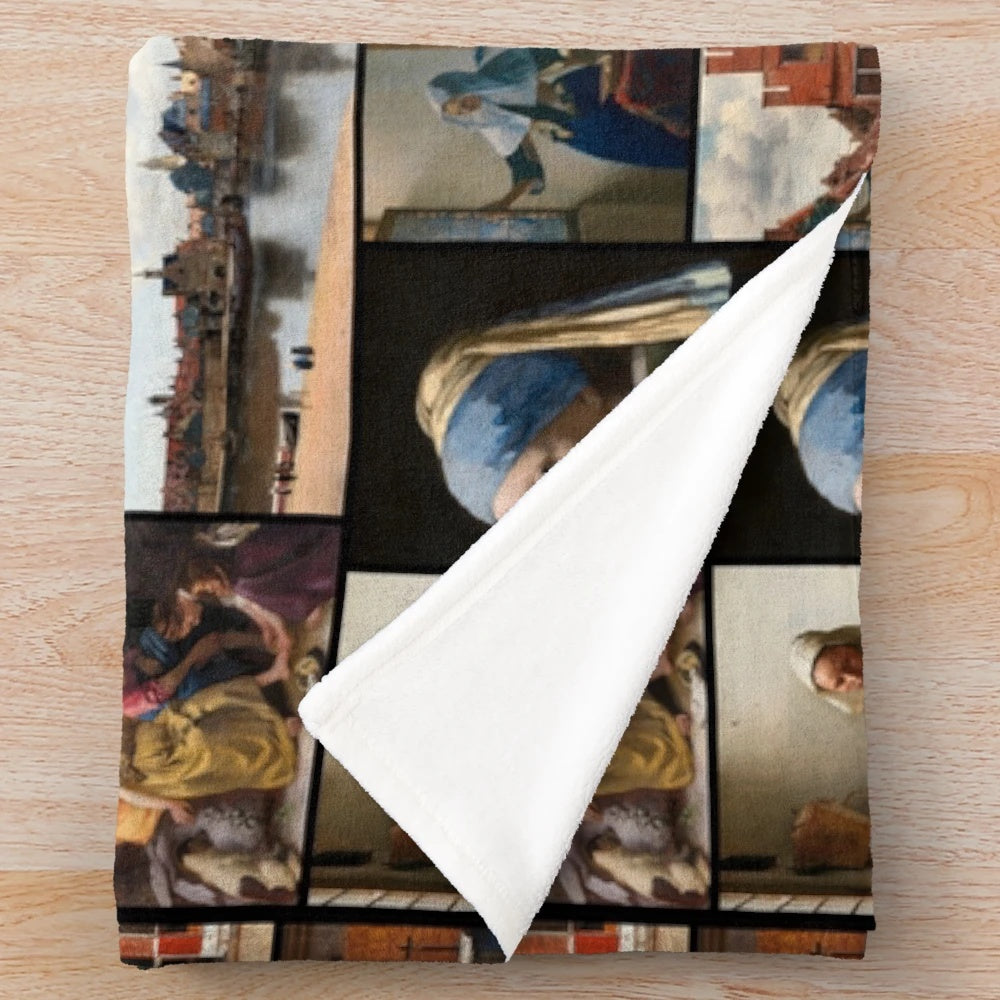 Johannes Vermeer inspired plush blanket with iconic Dutch Golden Age art paintings
