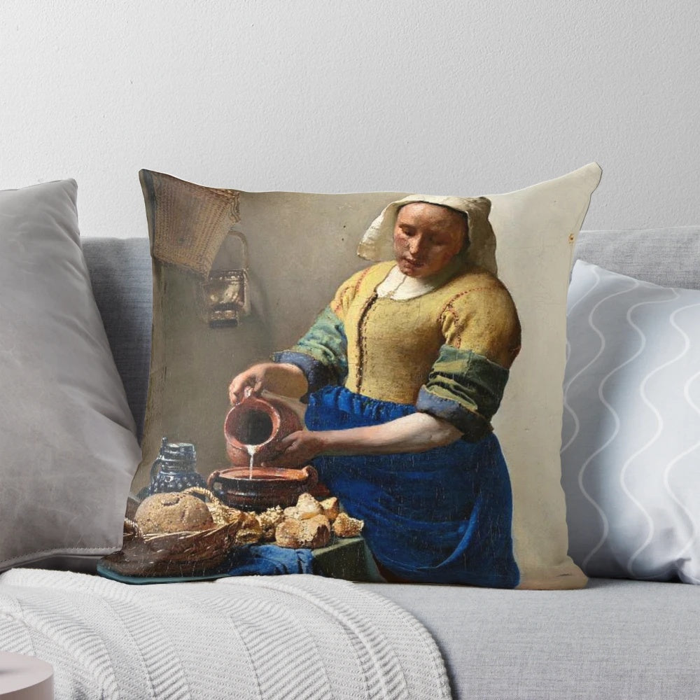 The Milkmaid painting by famous Dutch artist Johannes Vermeer, a baroque art masterpiece