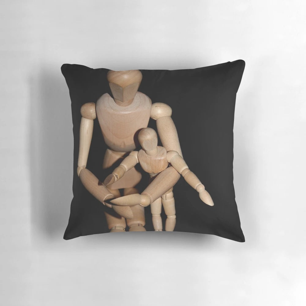 A set of two decorative pillows, one large and one small, made of wood and fabric, perfect for styling dolls or home decor.