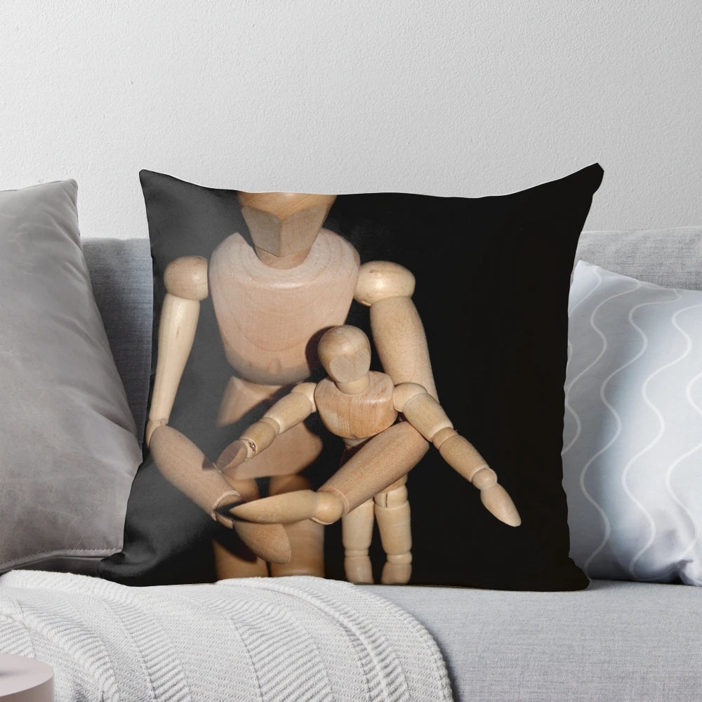 A set of two decorative pillows, one large and one small, made of wood and fabric, perfect for styling dolls or home decor.