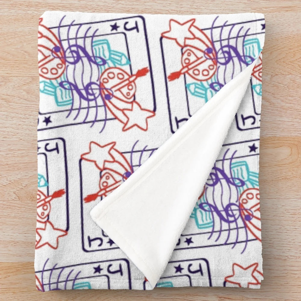 Plush blanket featuring a playing card icon design representing the "jack of all trades" concept