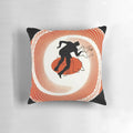 Vertigo Pillow with iconic movie poster design featuring James Stewart and Alfred Hitchcock's classic film noir