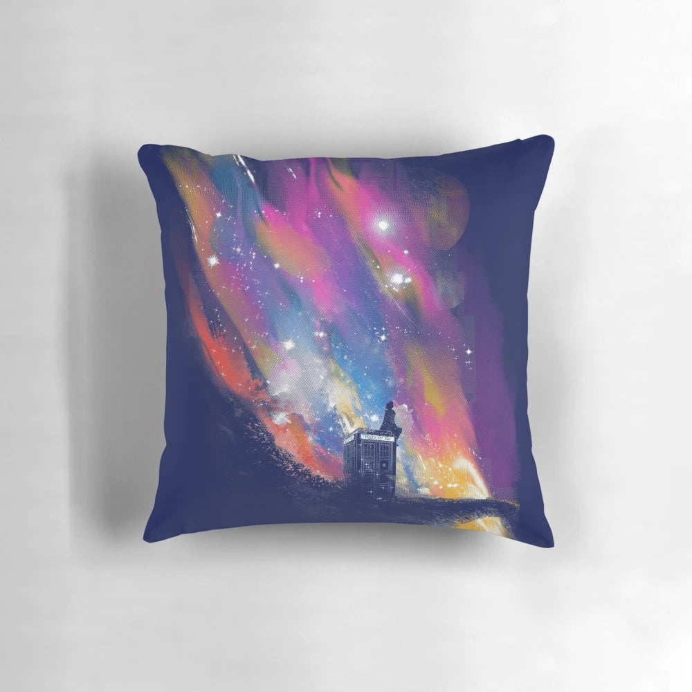 Colorful and artistic 13th Doctor Doctor Who themed throw pillow