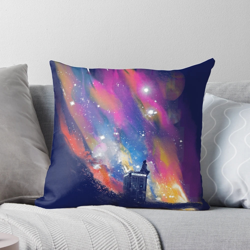 Colorful and artistic 13th Doctor Doctor Who themed throw pillow