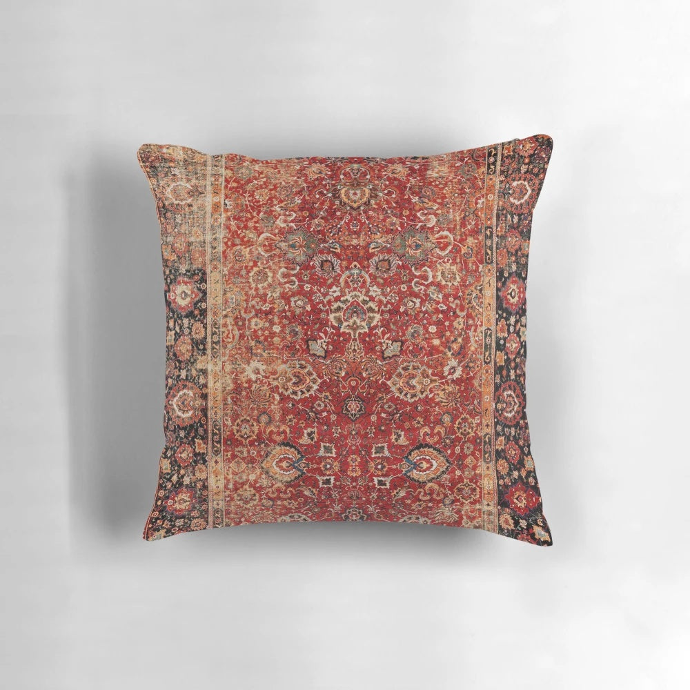 Vintage-inspired rug print pillow with 17th century Afghan design