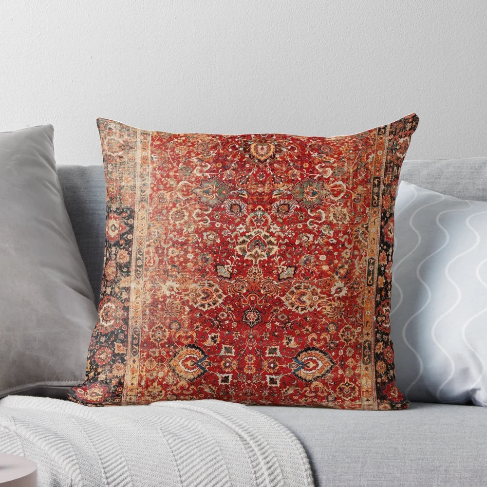 Vintage-inspired rug print pillow with 17th century Afghan design
