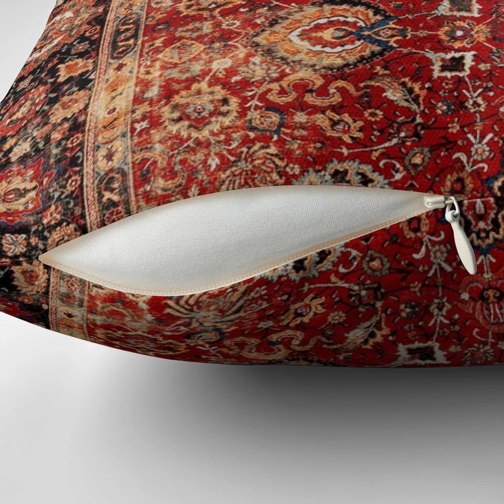 Vintage-inspired rug print pillow with 17th century Afghan design