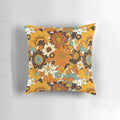 Colorful 1960s and 1970s inspired floral pattern throw pillow