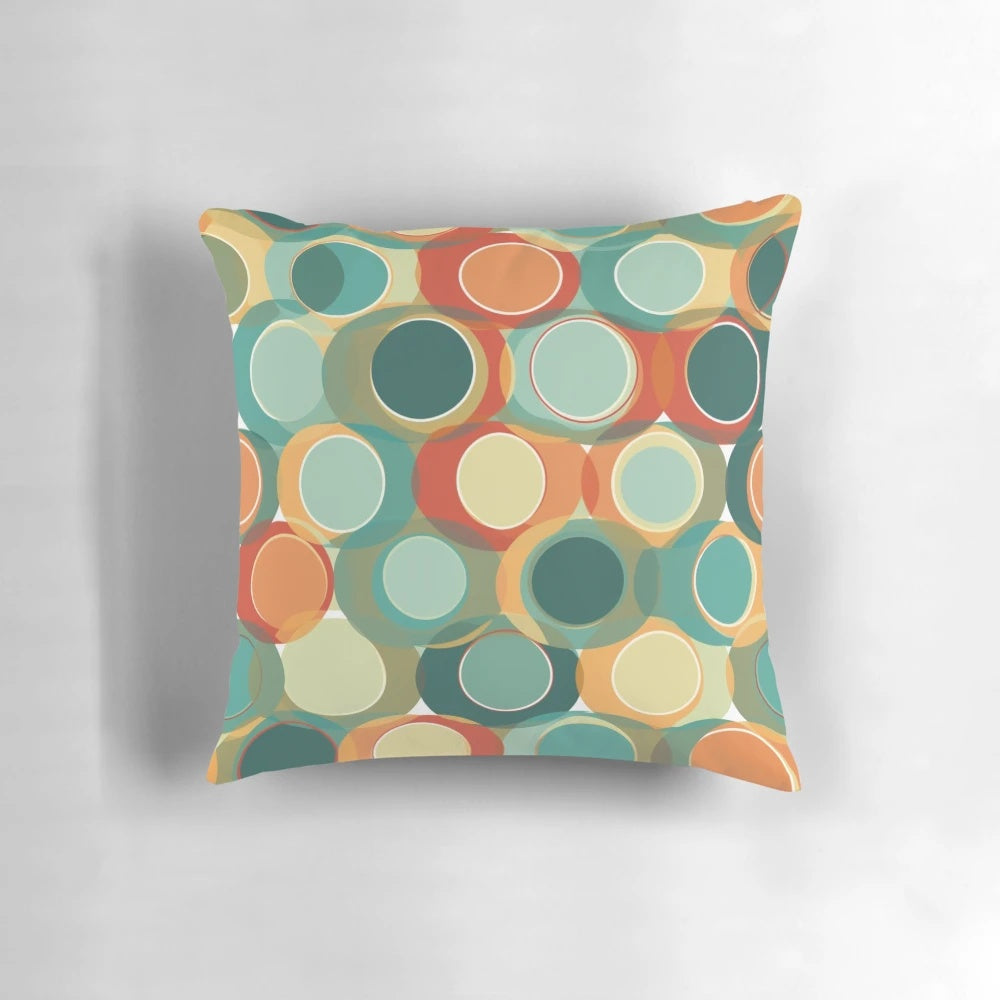 Colorful 1960s retro-style circular pattern throw pillow