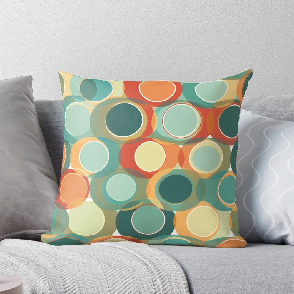 Colorful 1960s retro-style circular pattern throw pillow