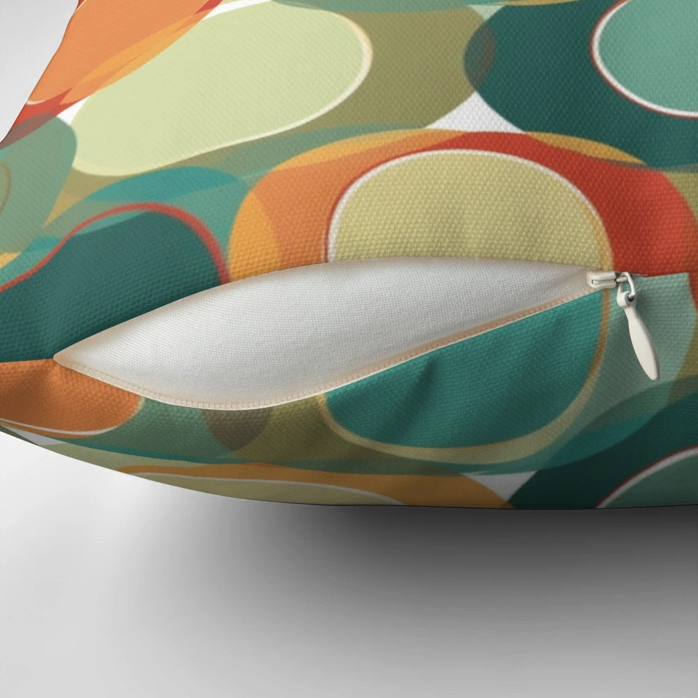 Colorful 1960s retro-style circular pattern throw pillow
