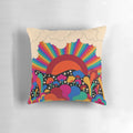 Colorful 1970s-inspired landscape pattern pillow with a psychedelic, groovy design