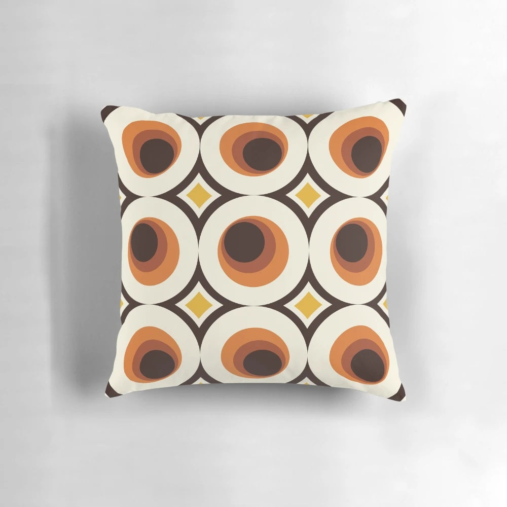 Colorful 1970s inspired mid-century modern circle pattern throw pillow