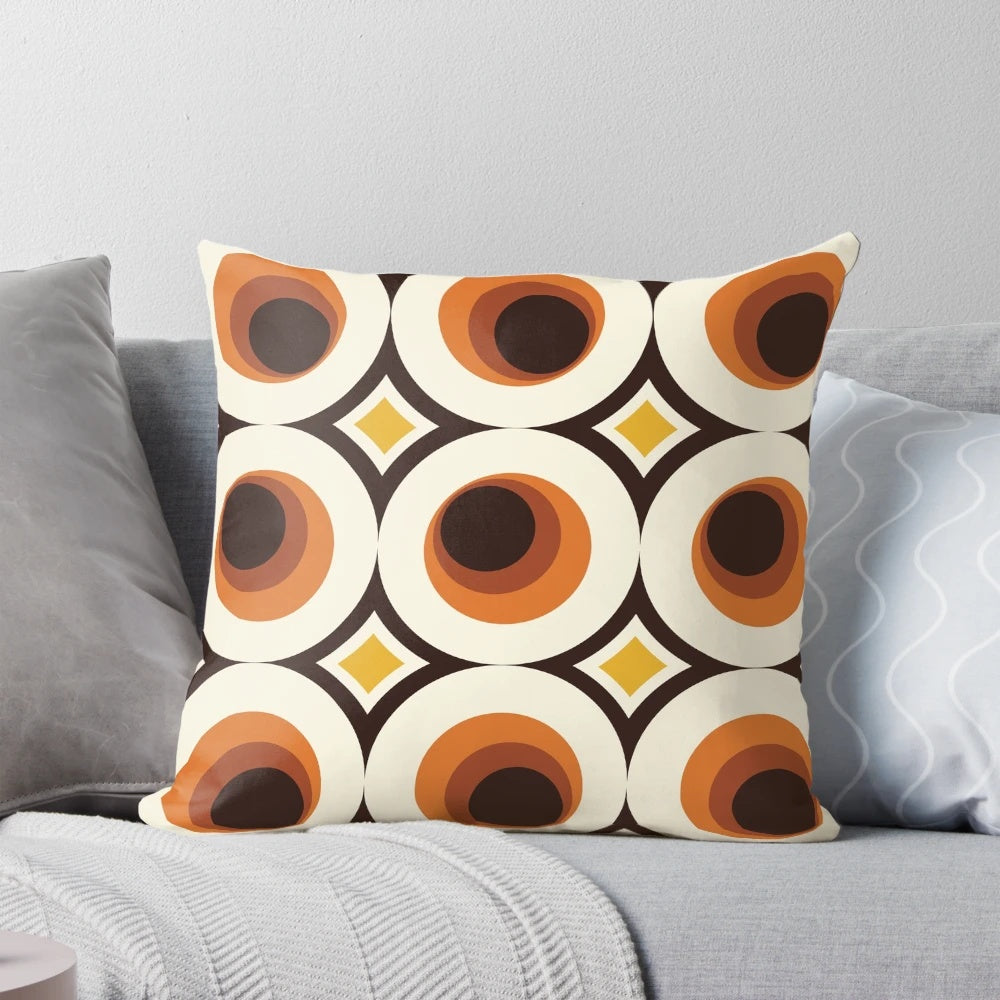 Colorful 1970s inspired mid-century modern circle pattern throw pillow