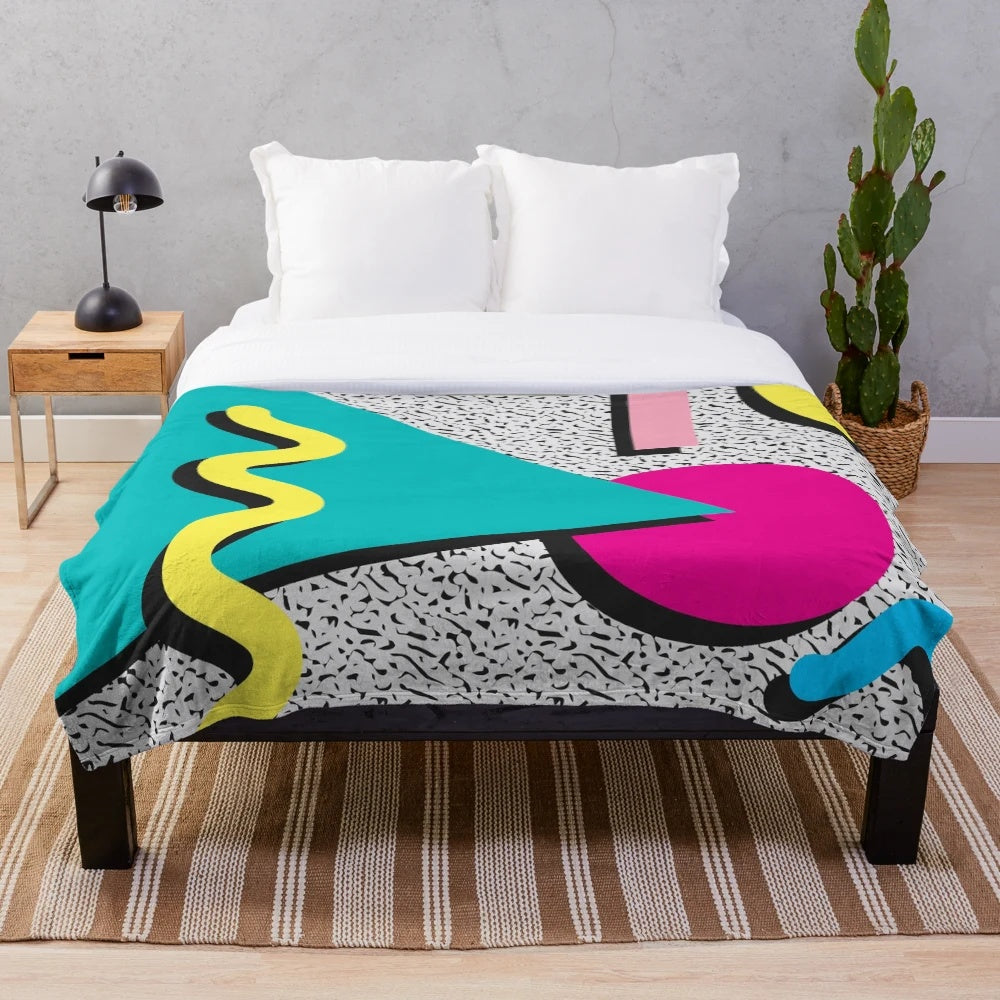 Colorful 1980s abstract pattern plush blanket
