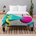 Colorful 1980s abstract pattern plush blanket